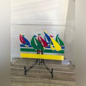 Vtg Colourful Sailboat Acrylic Tray